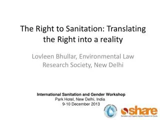 The Right to Sanitation: Translating the Right into a reality