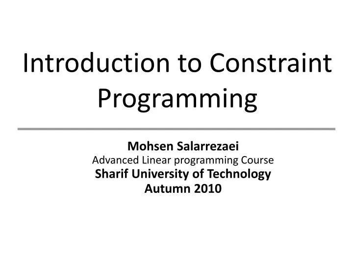 introduction to constraint programming