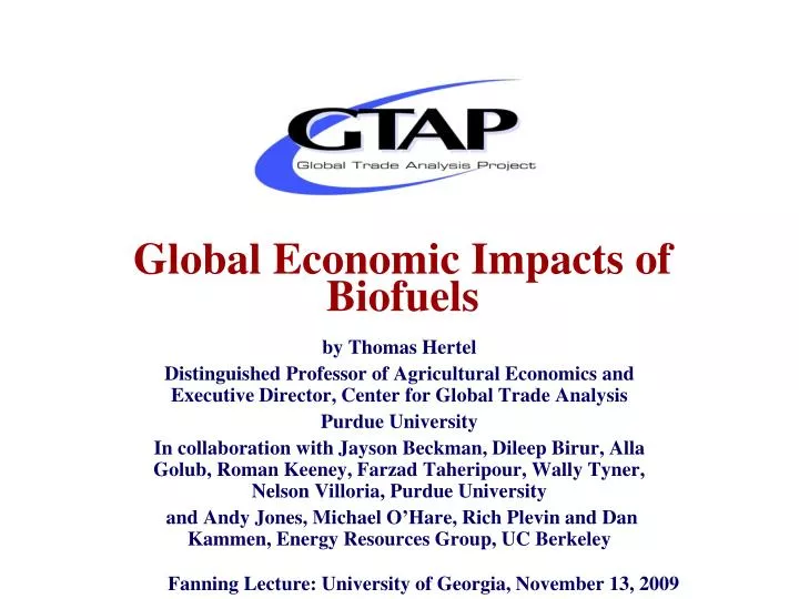 global economic impacts of biofuels