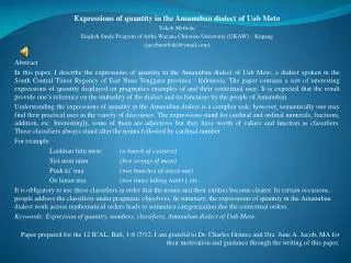 Expressions of quantity in the Amanuban dialect of Uab Meto Yakob Metboki