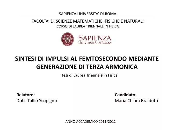 sintesi di impulsi al femtosecondo mediante generazione di terza armonica