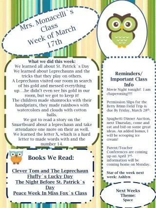Mrs. Monacelli`s Class Week of March 17th