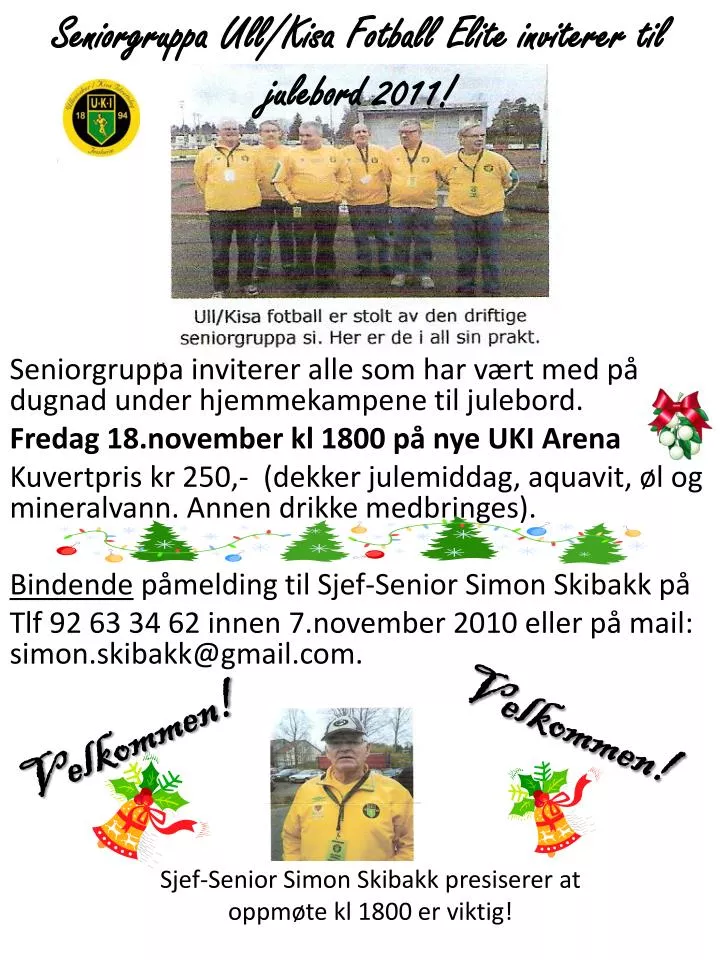 seniorgruppa ull kisa fotball elite inviterer til julebord 2011