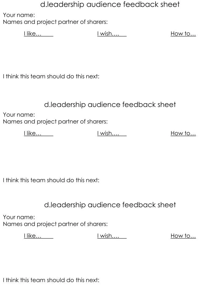 d leadership audience feedback sheet