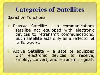 Categories of Satellites