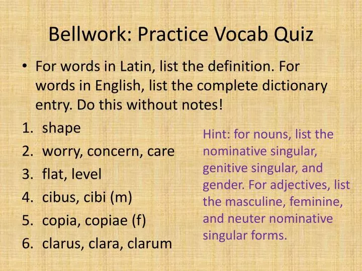 bellwork practice vocab quiz