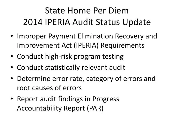 state home per diem 2014 iperia audit status update