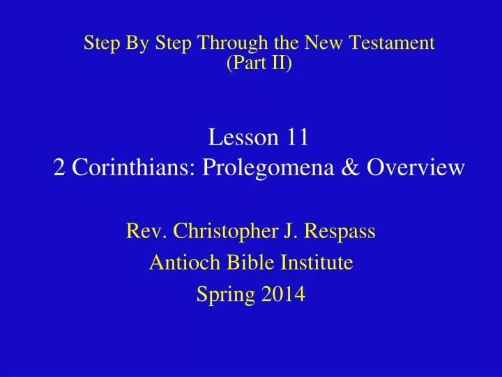 lesson 11 2 corinthians prolegomena overview