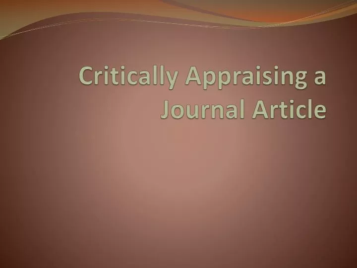 critically appraising a journal article