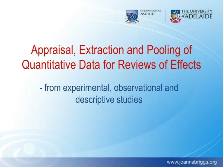 appraisal extraction and pooling of quantitative data for reviews of effects