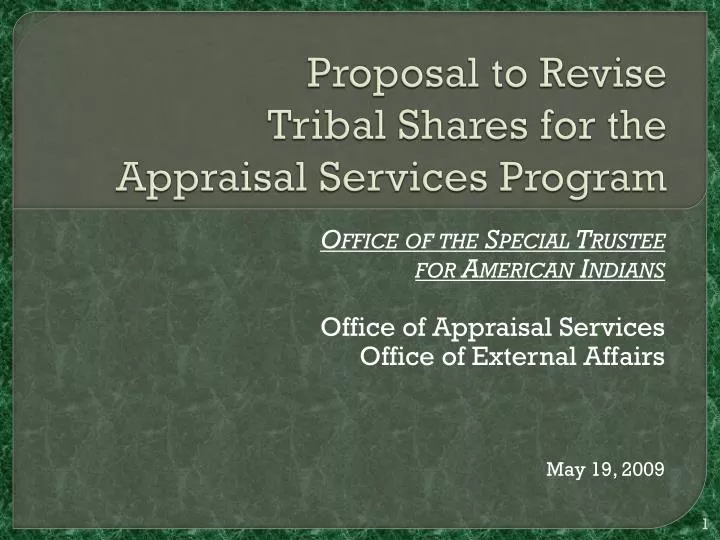 proposal to revise tribal shares for the appraisal services program