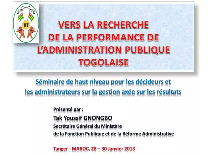 vers la recherche de la performance de l administration publique togolaise
