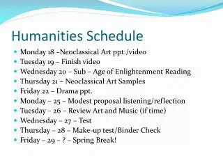 Humanities Schedule