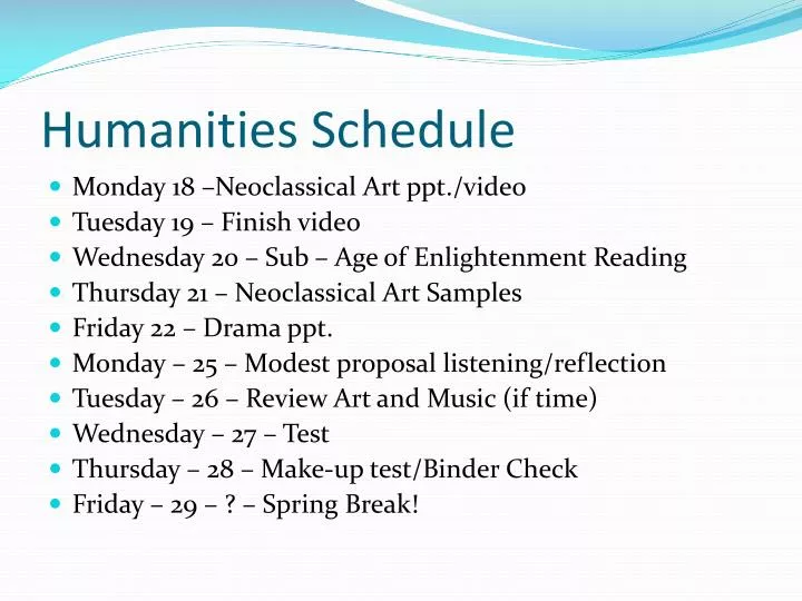 humanities schedule