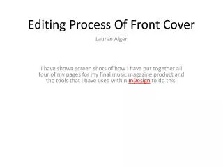 Editing Process Of Front Cover