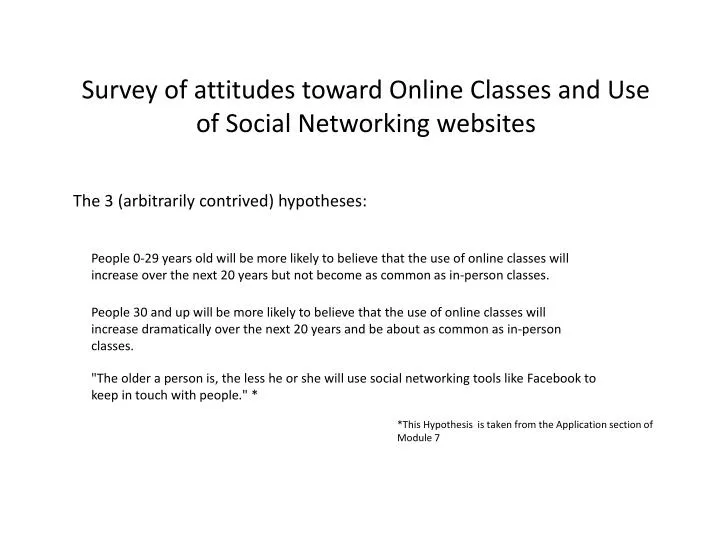 survey of attitudes toward online classes and use of social networking websites