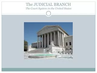 The JUDICIAL BRANCH The Court System in the United States