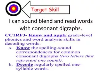 I can sound blend and read words with consonant digraphs.