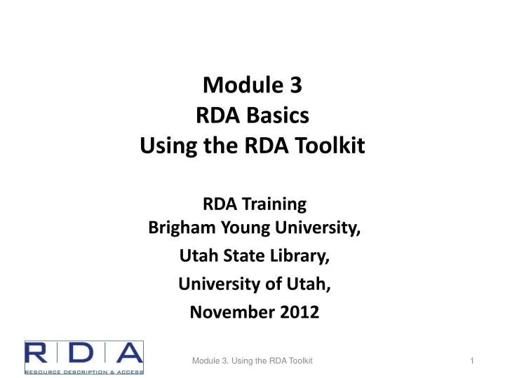 module 3 rda basics using the rda toolkit