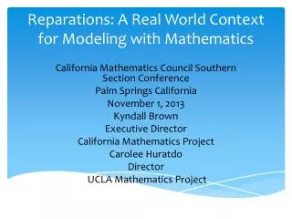 Reparations: A Real World Context for Modeling with Mathematics