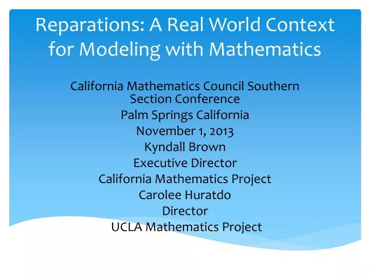 reparations a real world context for modeling with mathematics