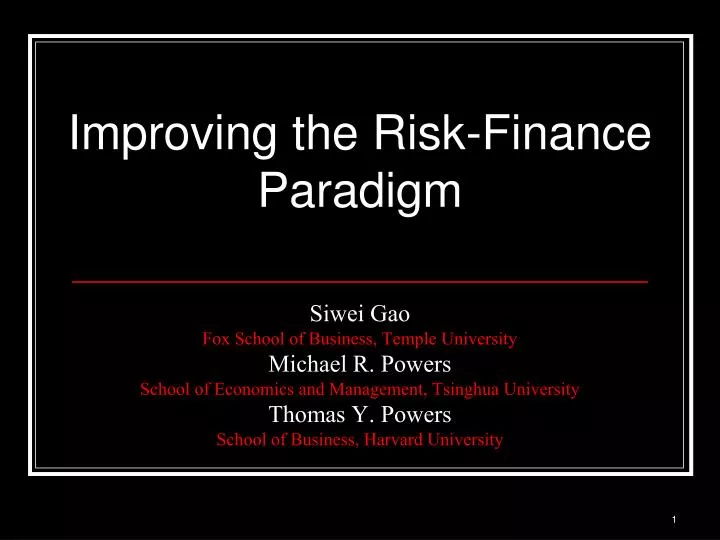 improving the risk finance paradigm