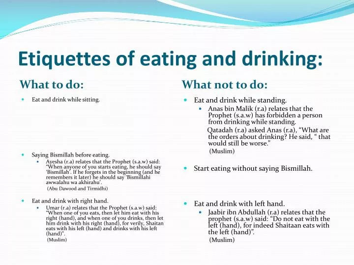 etiquettes of eating and drinking