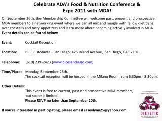 Celebrate ADA's Food &amp; Nutrition Conference &amp; Expo 2011 with MDA!