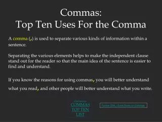 Commas: Top Ten Uses For the Comma