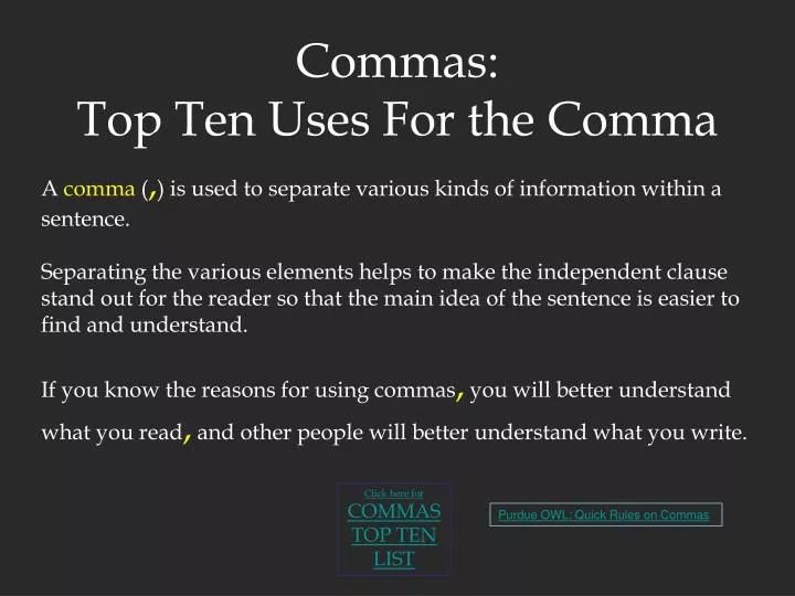 commas top ten uses for the comma