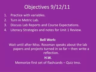 Objectives 9/12/11