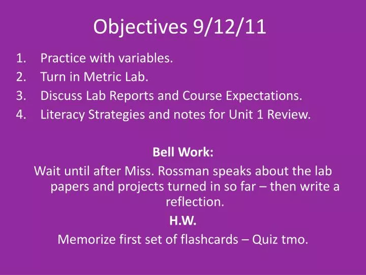 objectives 9 12 11