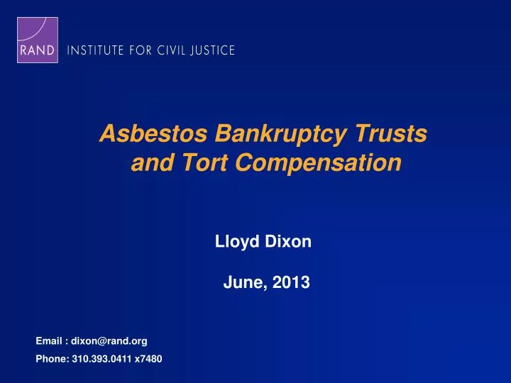 asbestos bankruptcy trusts and tort compensation