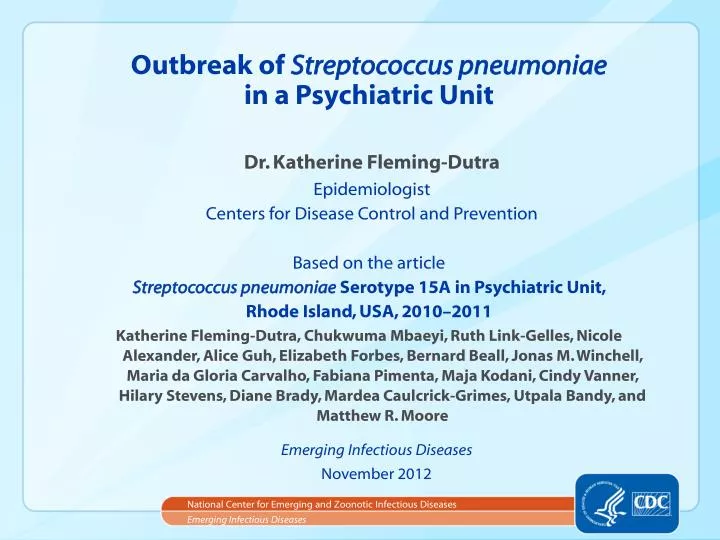 outbreak of streptococcus pneumoniae in a psychiatric unit