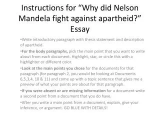 Instructions for “Why did Nelson Mandela fight against apartheid?” Essay