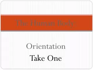 The Human Body: Orientation Take One