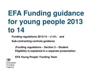 EFA Funding guidance for young people 2013 to 14