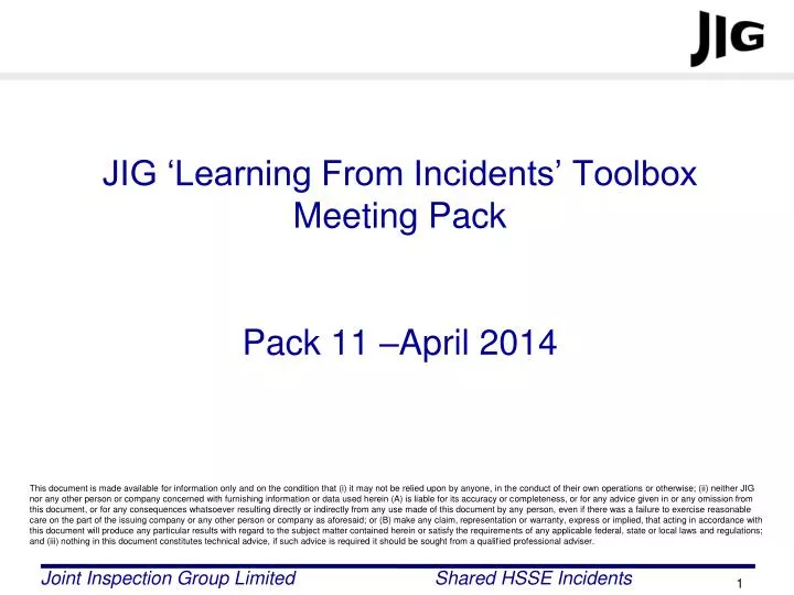 jig learning from incidents toolbox meeting pack pack 11 april 2014