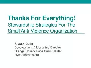 Thanks For Everything! Stewardship Strategies For The Small Anti-Violence Organization
