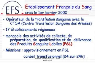 e tablissement f ran ais du s ang cr le 1er janvier 2000