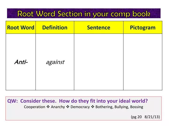 root word section in your comp book