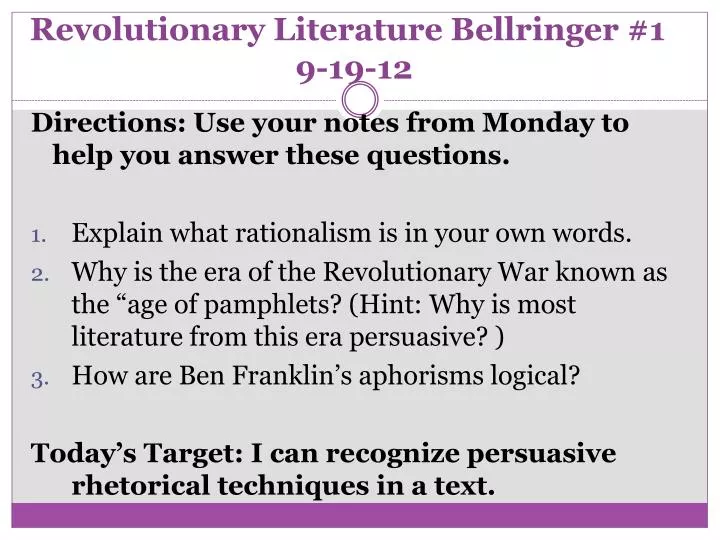 revolutionary literature bellringer 1 9 19 12