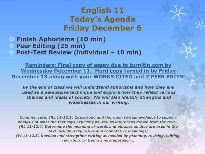 english 11 today s agenda friday december 6