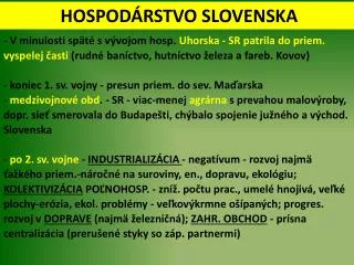HOSPODÁRSTVO SLOVENSKA