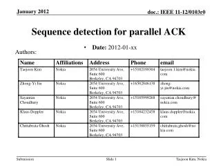 Sequence detection for parallel ACK