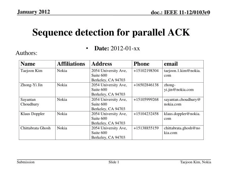 sequence detection for parallel ack