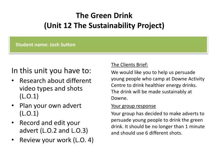 the green drink unit 12 the sustainability project
