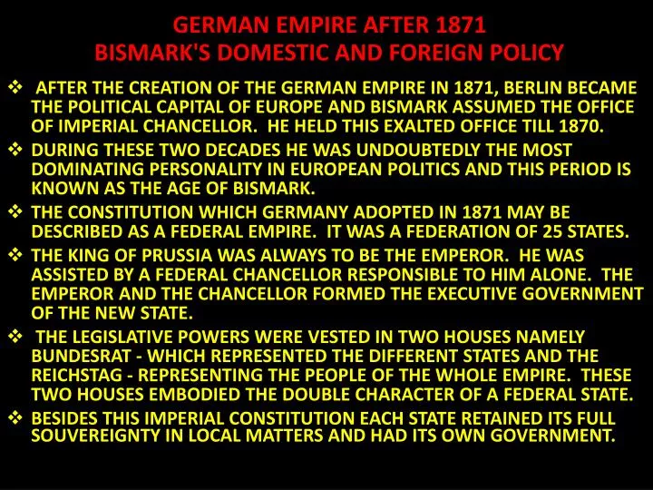 german empire after 1871 bismark s domestic and foreign policy