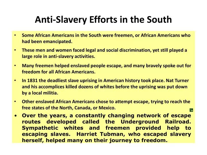 anti slavery efforts in the south