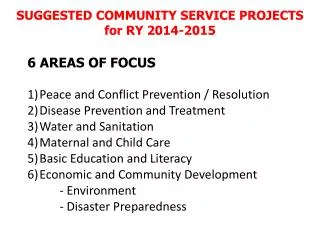 SUGGESTED COMMUNITY SERVICE PROJECTS for RY 2014-2015